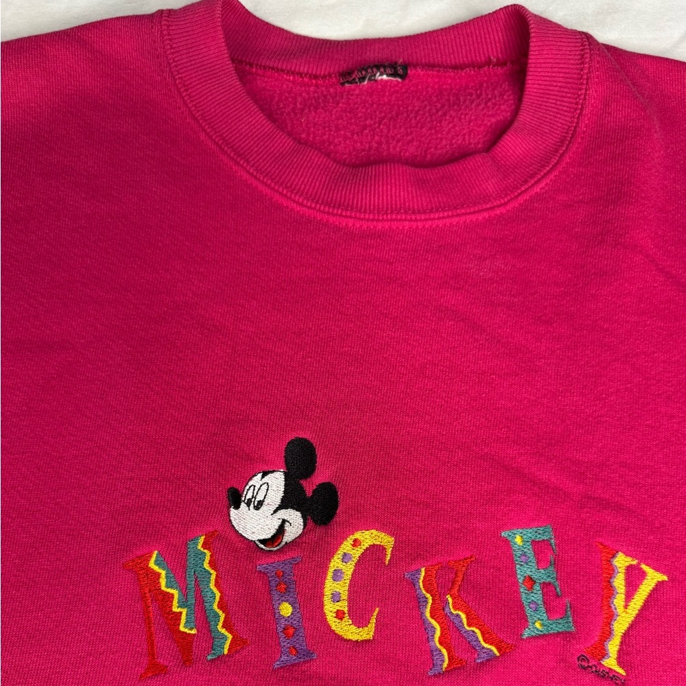 Disney Mickey Mouse Sweatshirt Women's Pink Embroidered Pullover